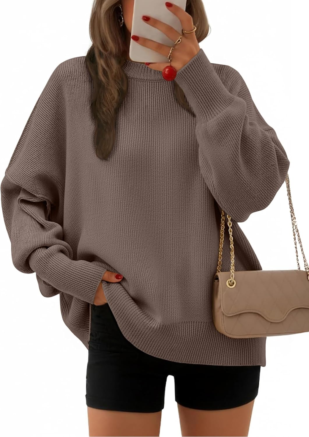 EFAN Women's Oversized Sweaters 2025 Fall Crewneck Batwing Sleeve Pullover Sweat...