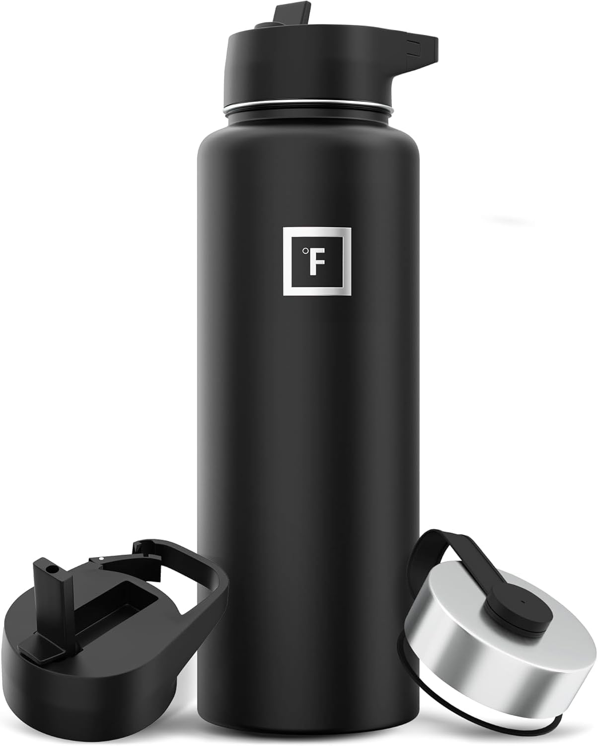 IRON °FLASK Camping & Hiking Hydration Flask with 3 Lids - Stainless Steel, Doub...