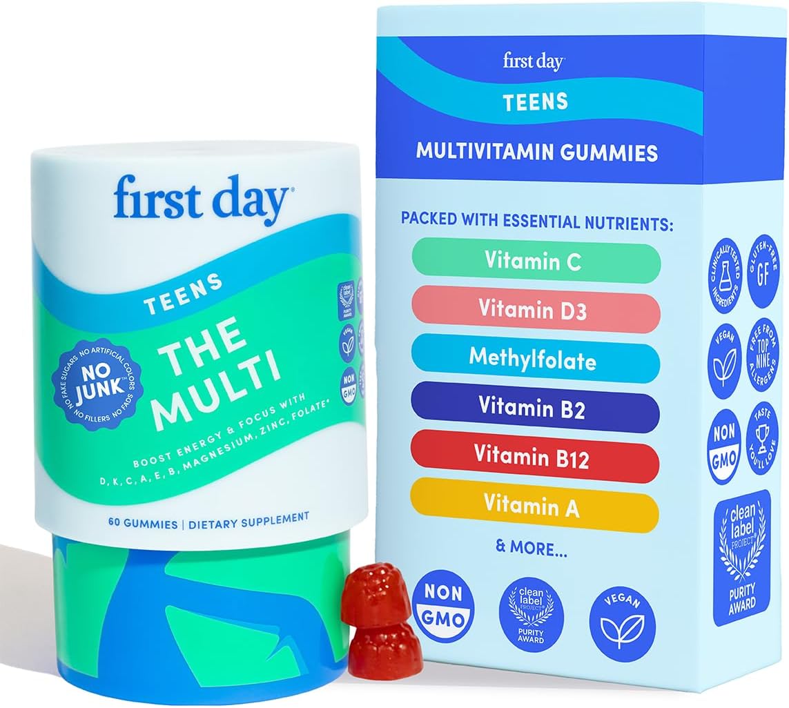 FIRST DAY Vitamins for Teens - Teen Multi Vitamins for Girls & Boys 12-17, Organ...