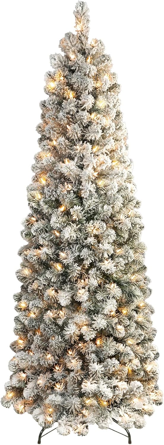 SHareconn 9ft Prelit Christmas Tree, Unique Artificial Hinged Slim Pencil Tree f...