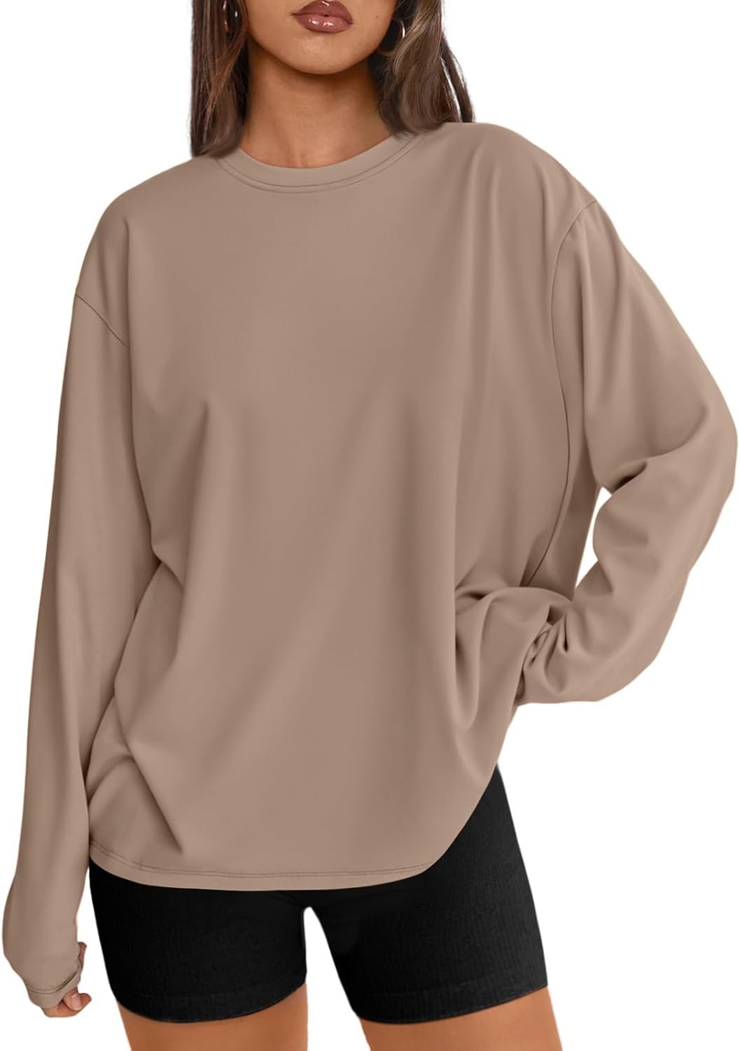 Trendy Queen Womens Oversized Long Sleeve T Shirts 2025 Basic Crewneck Tee Fall...