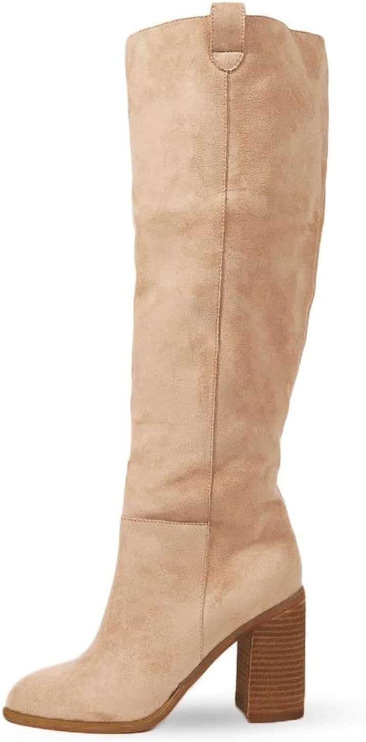 Erocalli Suede Knee-High Boots, Fashionable Fall Boots for Women with Chunky Blo...