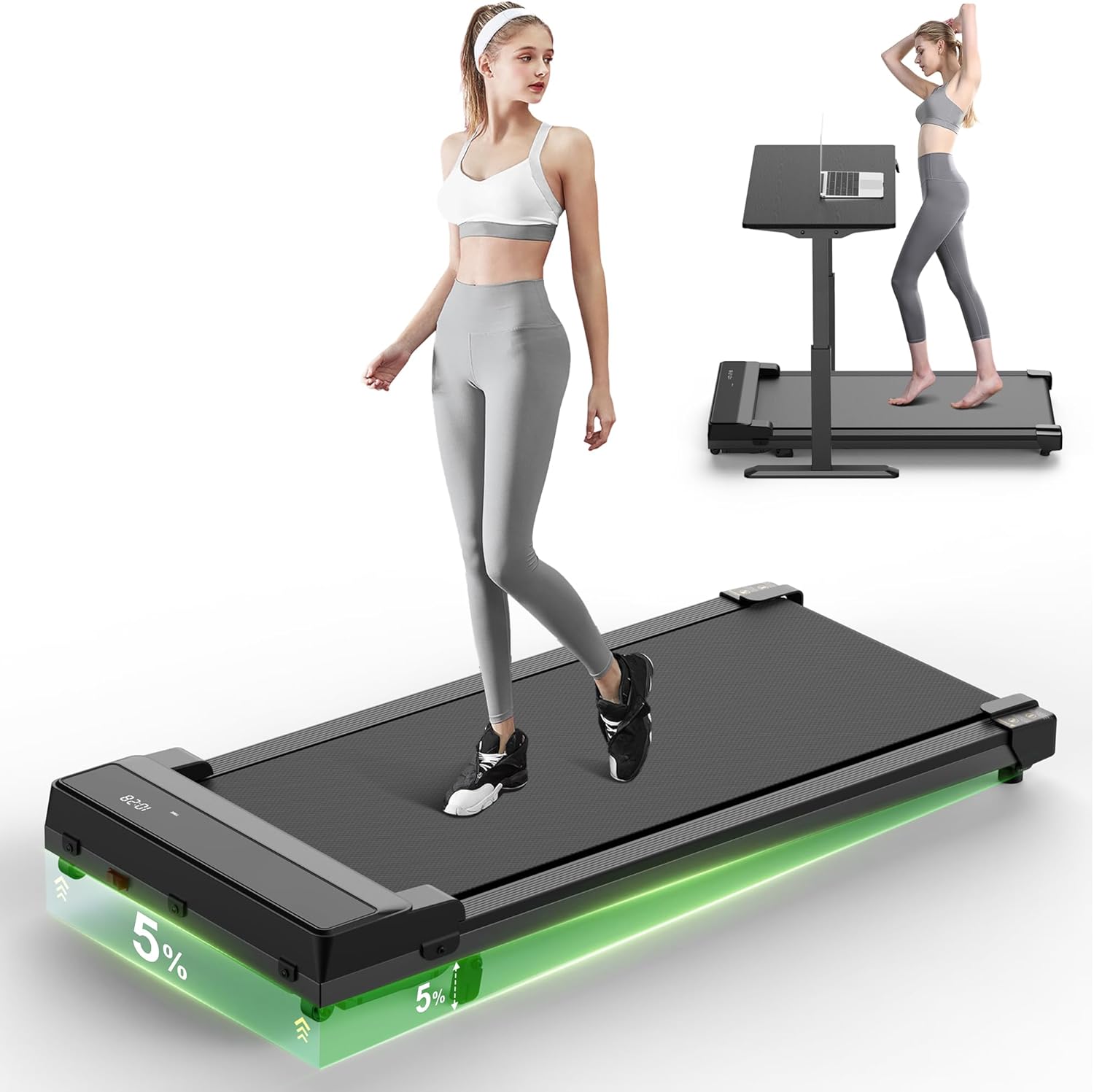 Walking Pad Treadmill with 5% Incline - Under Desk Running Machine Mat Pads for...
