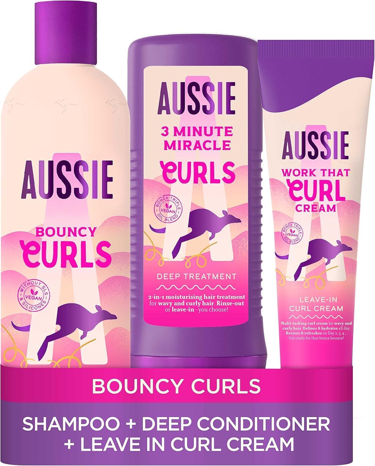 Aussie Bouncy Curls Set with Shampoo, Conditioner & Leave In Conditioner Curl Cr...