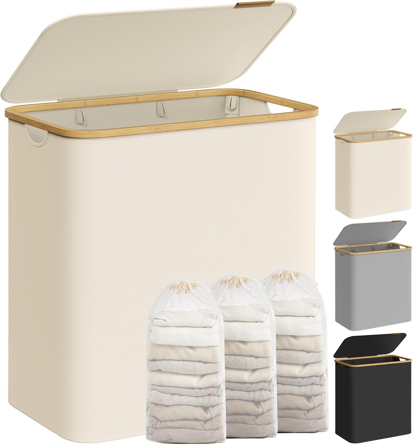 SONGMICS Laundry Basket, Special 3-Section Large Laundry Hamper, Innovative 150L...