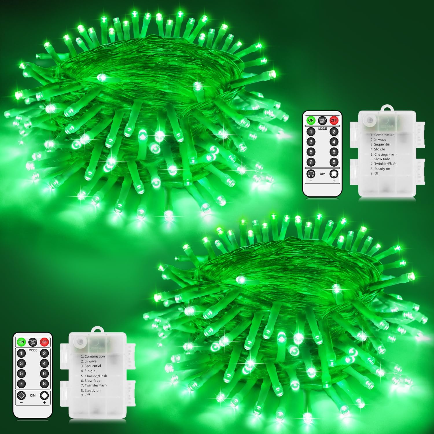 2 Pack Christmas Lights Battery Fairy Lights Total 20M 200 LED Clear Wire String...