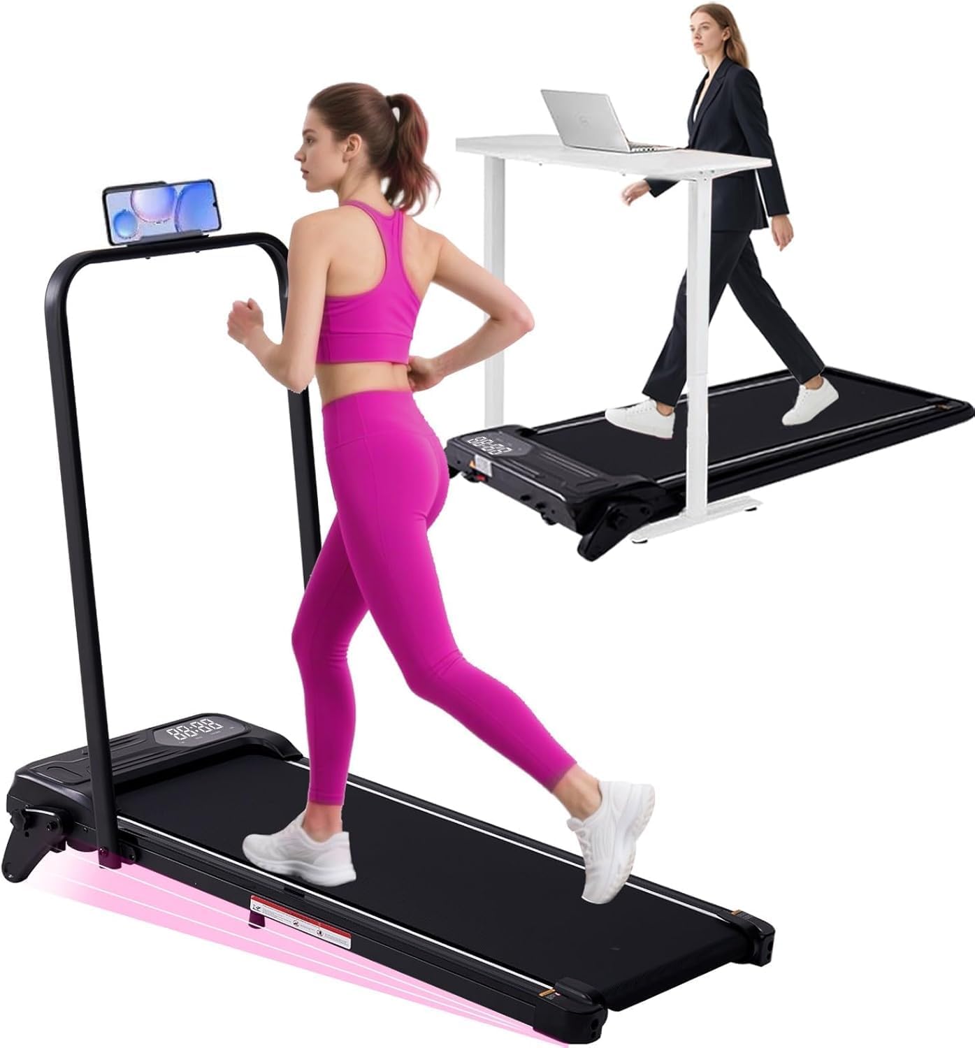 Electric Walking Pad Treadmill with Adjustable Incline and Handle Bar, 3.5HP Sma...