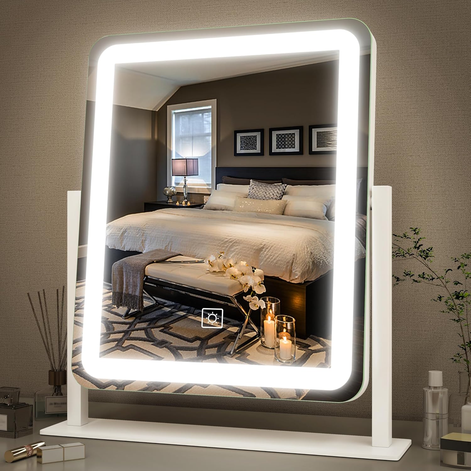FENNIO Vanity Mirror with Lights - 15"x12.6" LED Lighted Makeup Mirror, Large Ma...