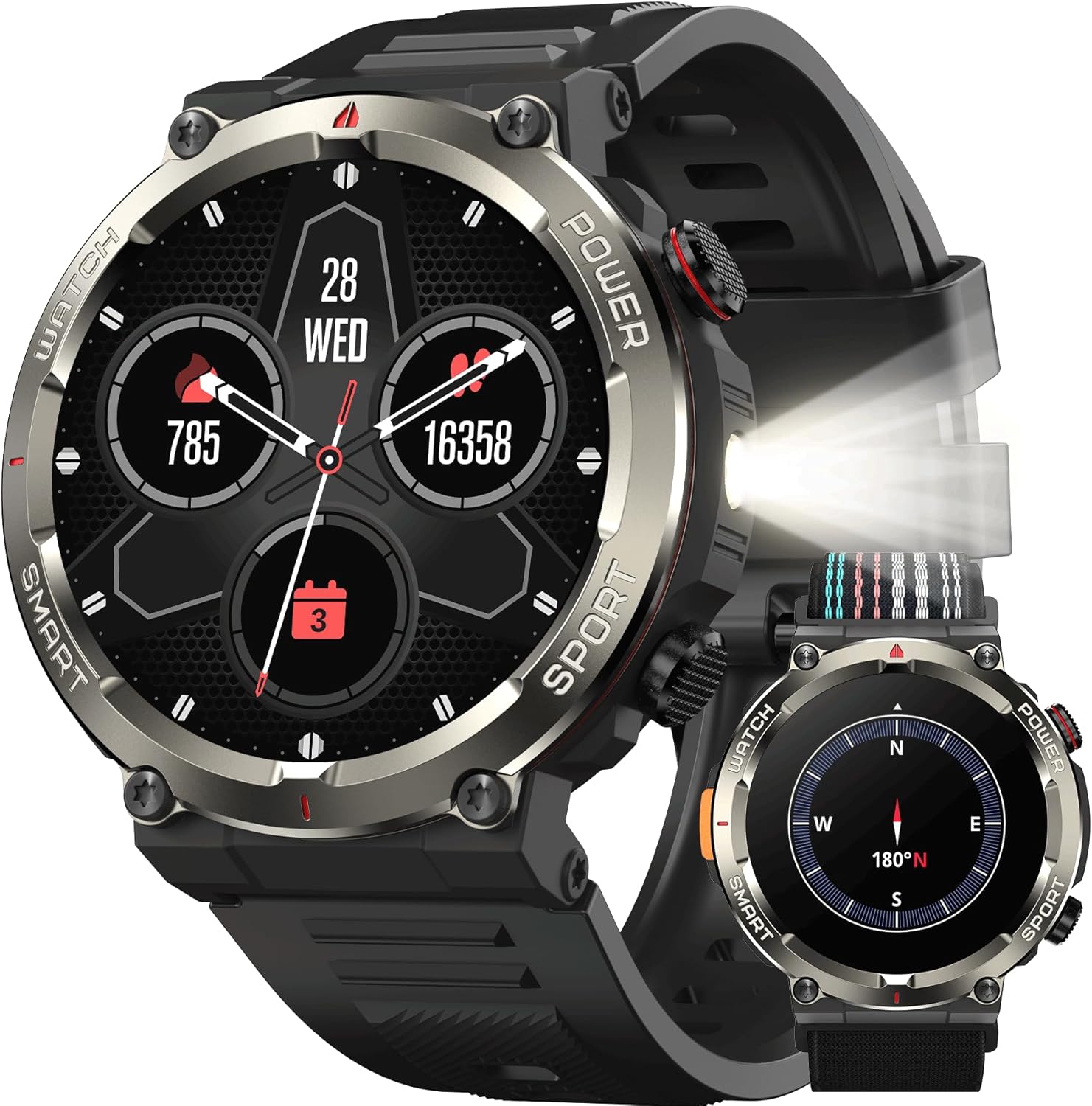 Military Smart Watch for Men（Bluetooth Calling）, Fitness Watch with Flashlight...