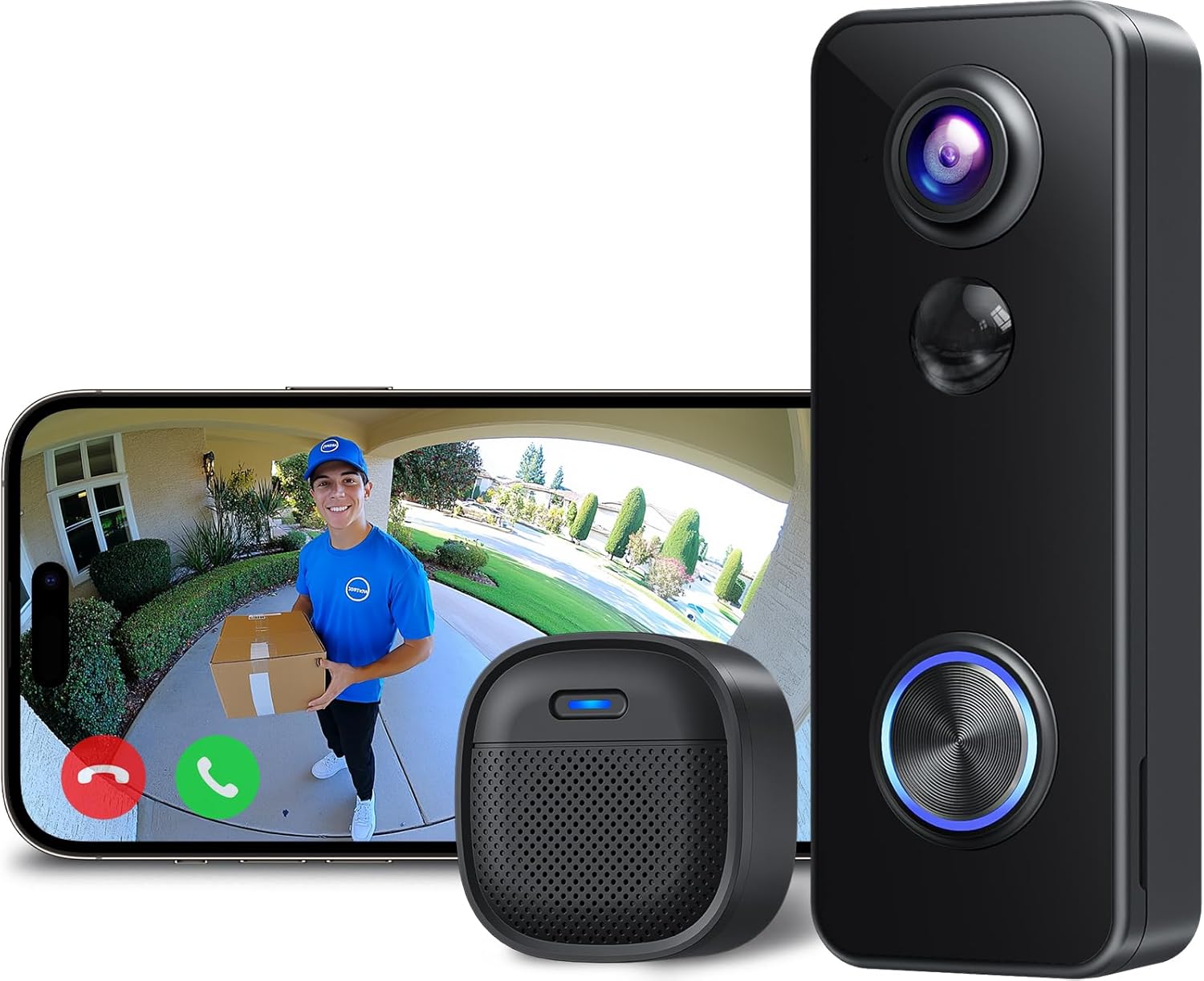 XTU Video Doorbell Camera Wireless, 2K HD Smart Door bell Camera Head-to-Toe Vie...