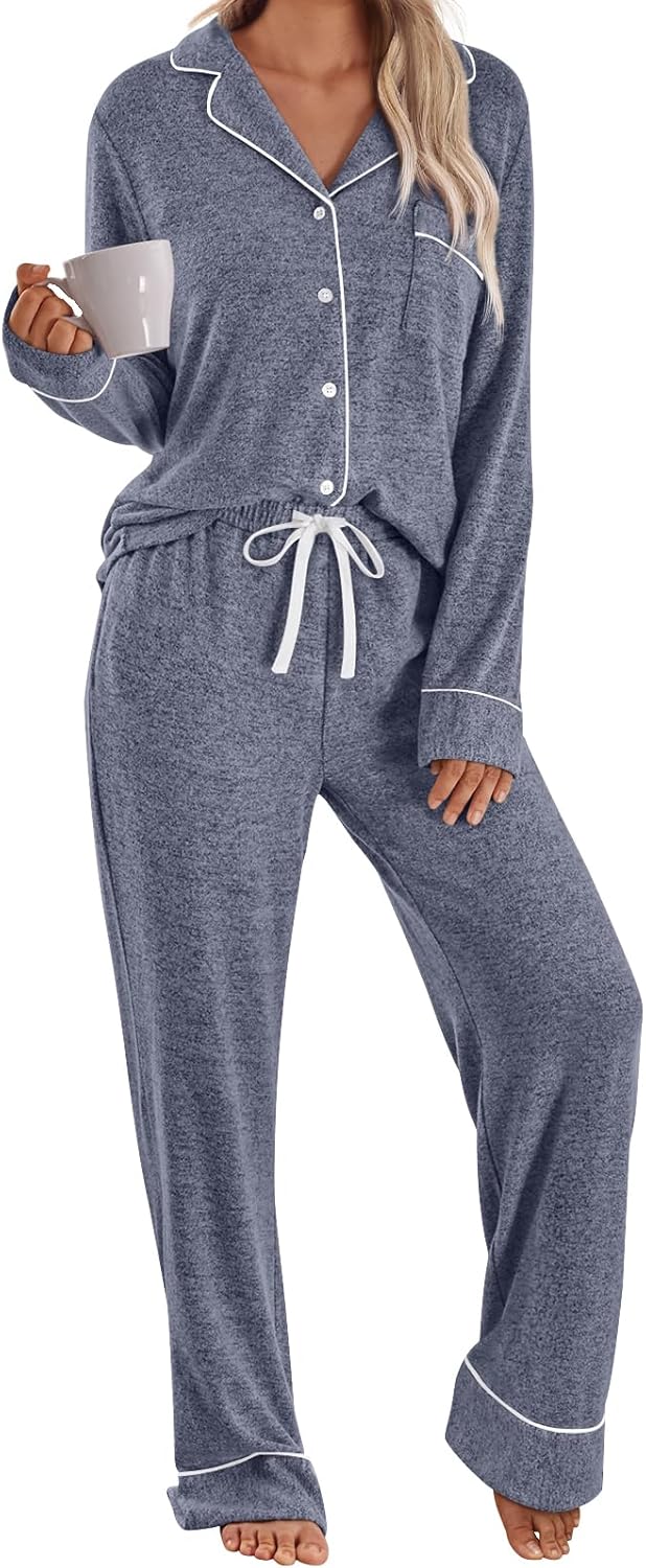 LILLUSORY Womens Pajamas Sets Long Sleeve Lounge Warm Sleepwear 2 pieces Fall Cl...