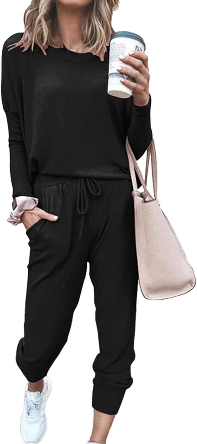 PRETTYGARDEN Women Fall 2 Piece Lounge Outfit Long Sleeve Tops High Waisted Jogg...