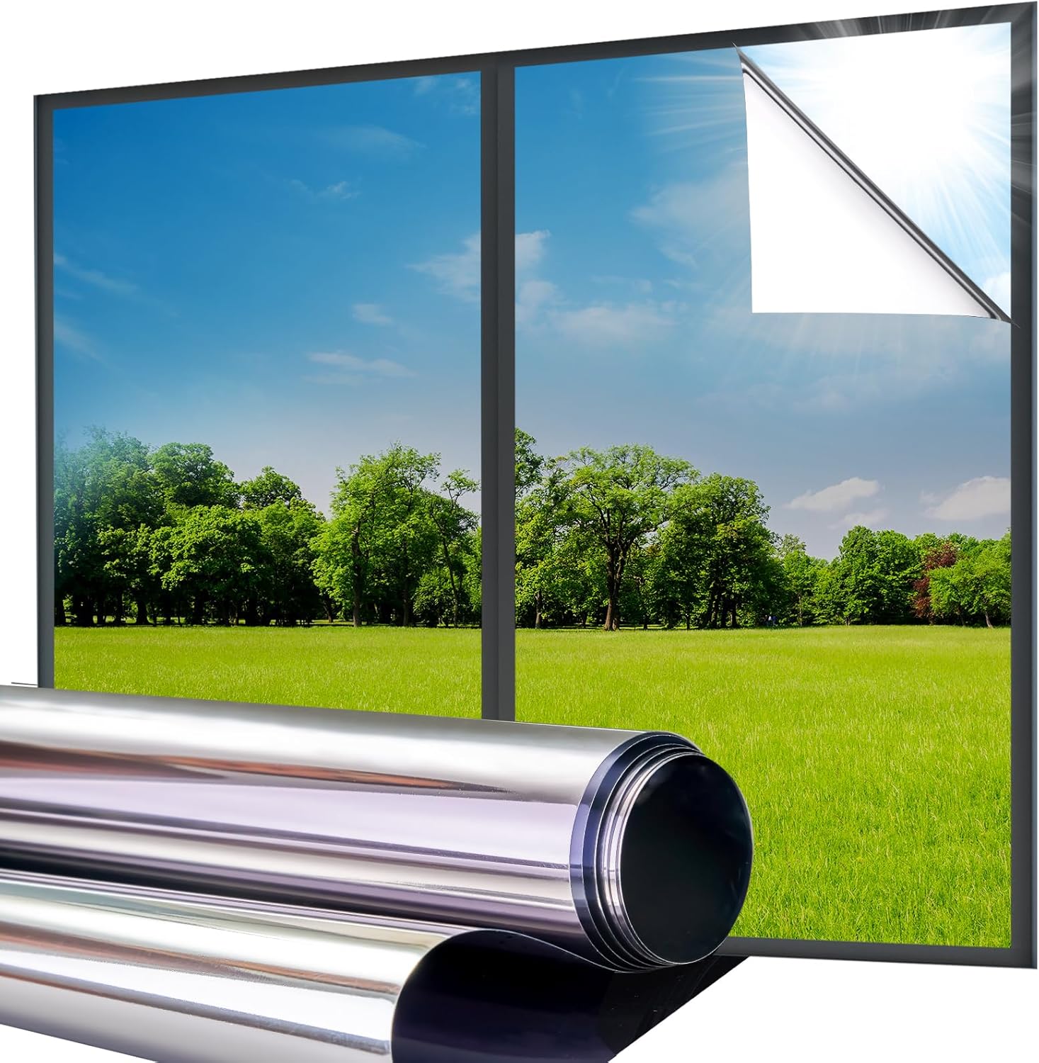 Lifetree Reflective One Way Window Film Privacy: Mirror Window Tint Film Heat Co...