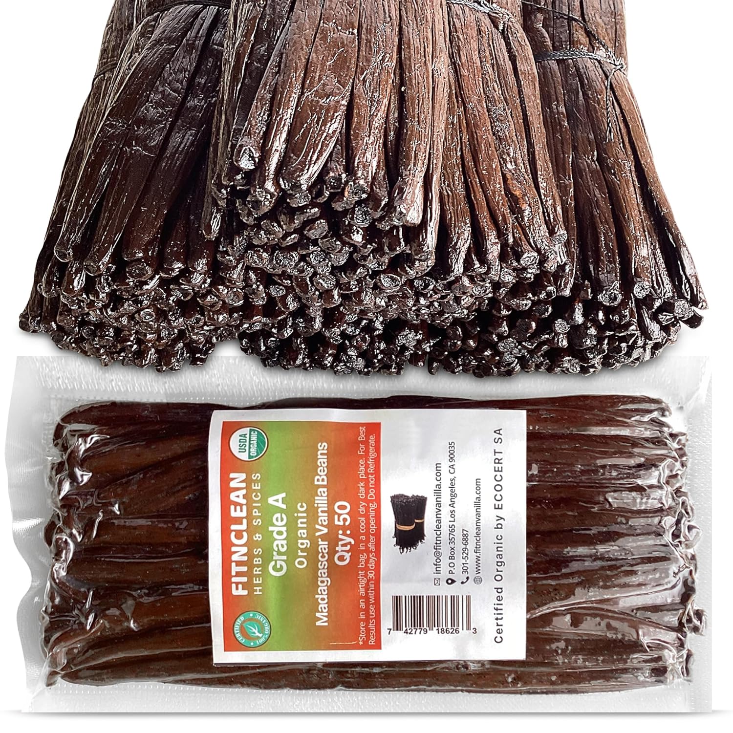 50 Organic Grade A Madagascar Vanilla Beans. Certified USDA Organic for Extract...