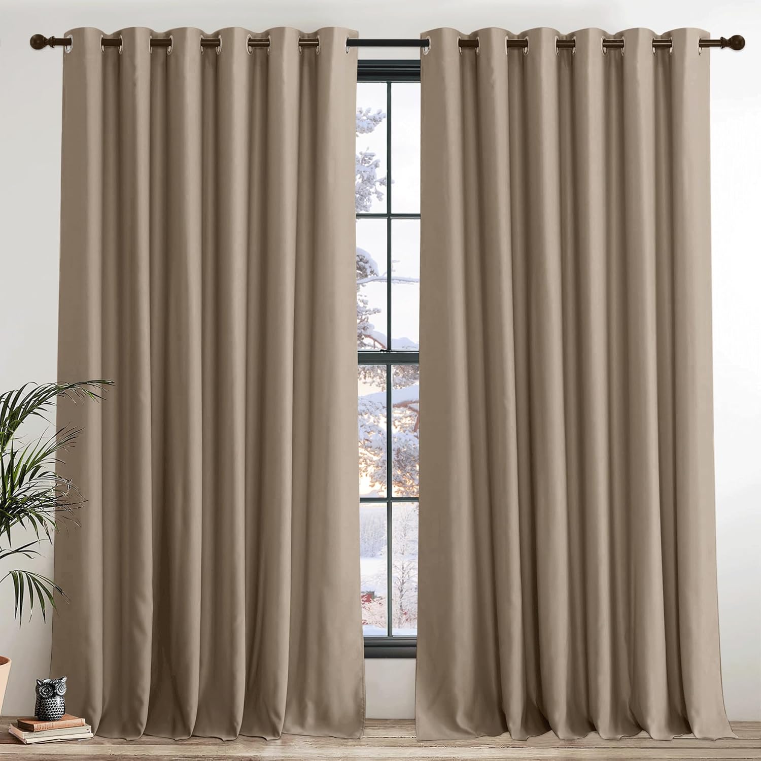 Premium PONY DANCE Blackout Curtains, Special Mocha Thermal Insulated Curtains w...