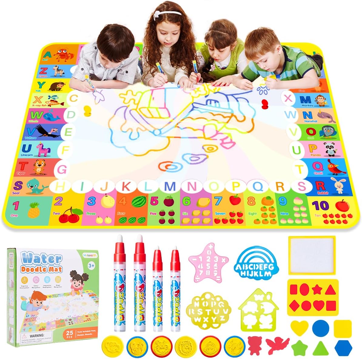 Water Doodle Mat - 120 x 90cm Large Aqua Magic Water Drawing Mat with Magic Pens...