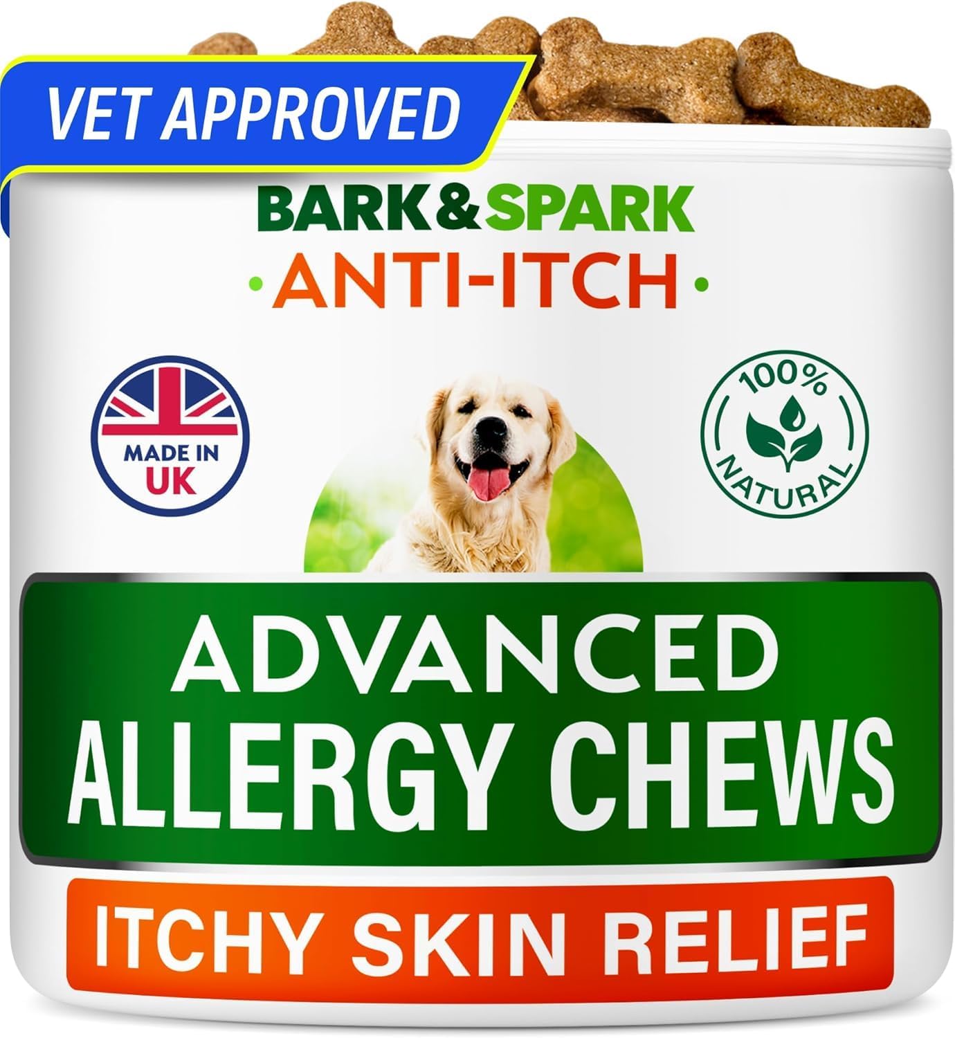 BARK&SPARK Dog Itch & Allergy Support Chews - Skin & Coat Supplement - Omega 3 F...