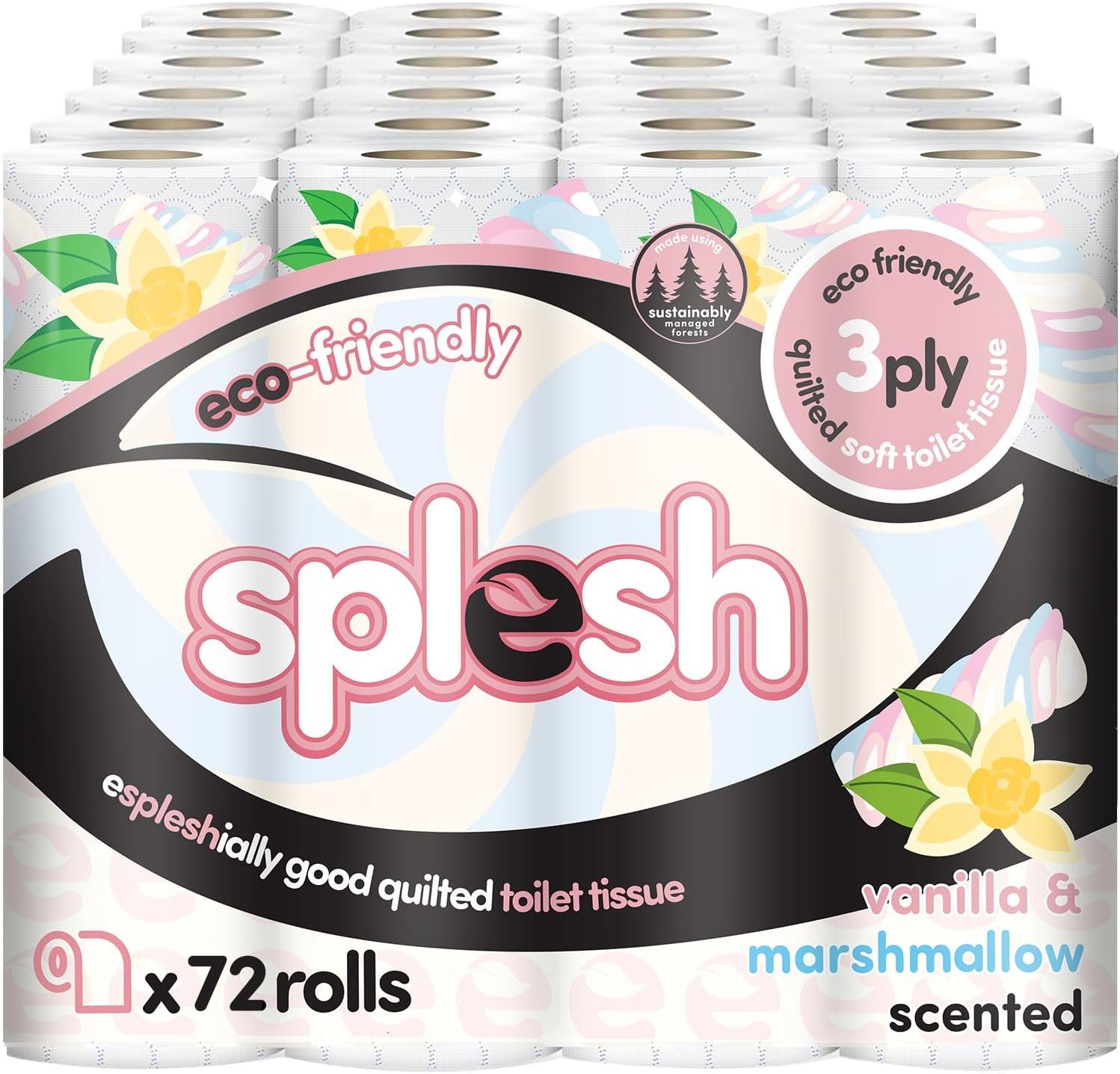 Splesh by Cusheen 3-ply Toilet Roll - Vanilla & Marshmallow Scented (72 Rolls) B...