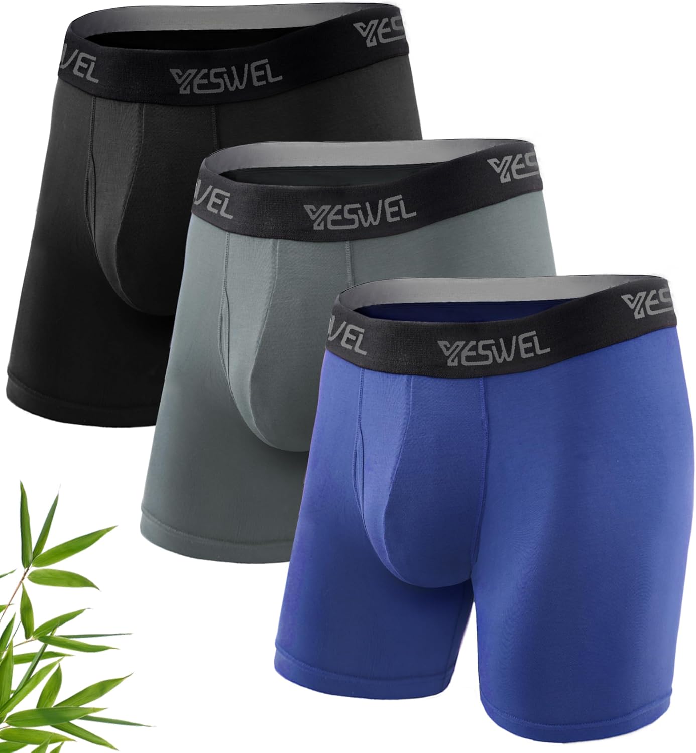 Mens Bamboo Boxers, Special Longer Leg Boxer Shorts with Fly, Innovative Anti-Ch...