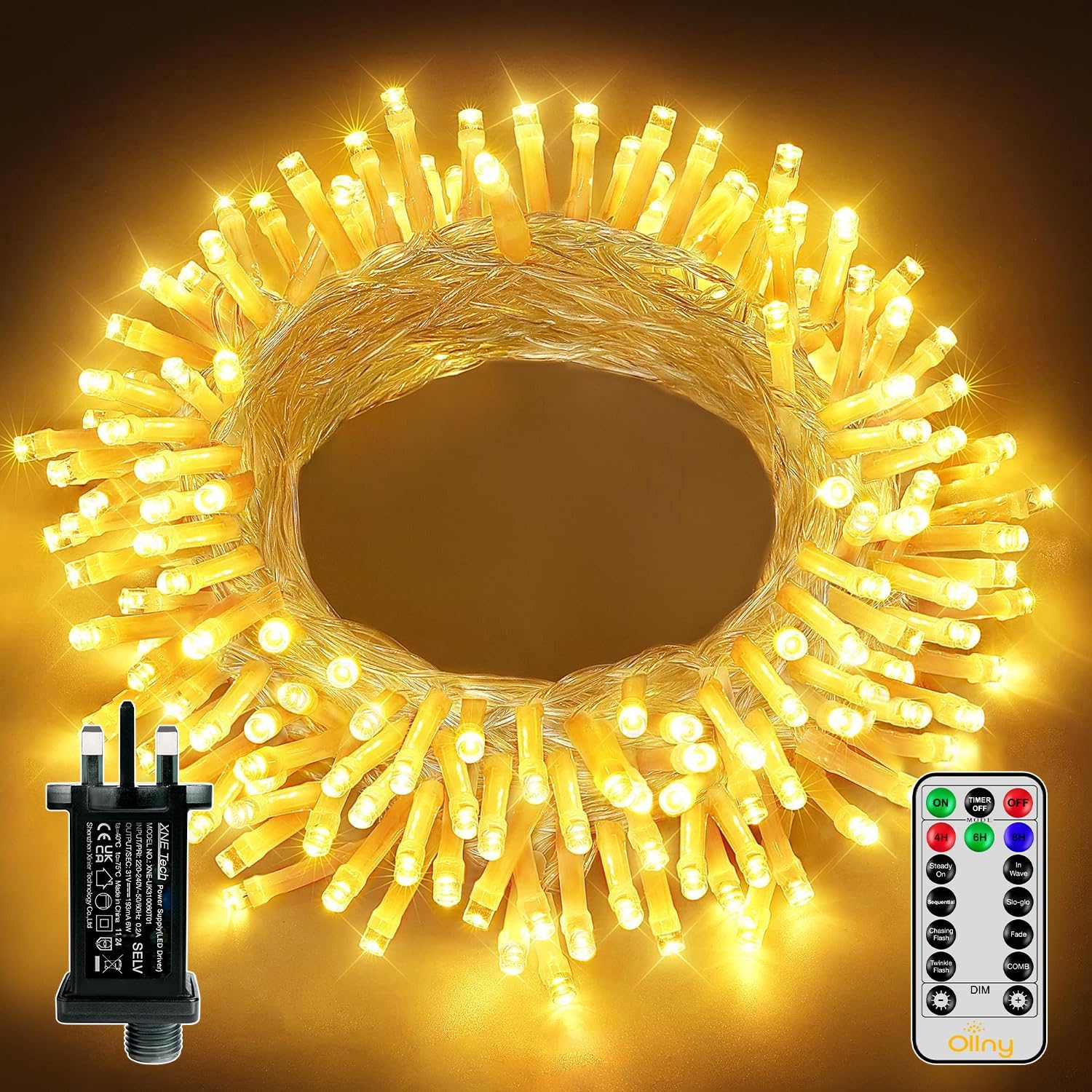 Ollny Christmas Tree Lights, 10m 100 LED Fairy Light Mains Powered, Waterproof O...