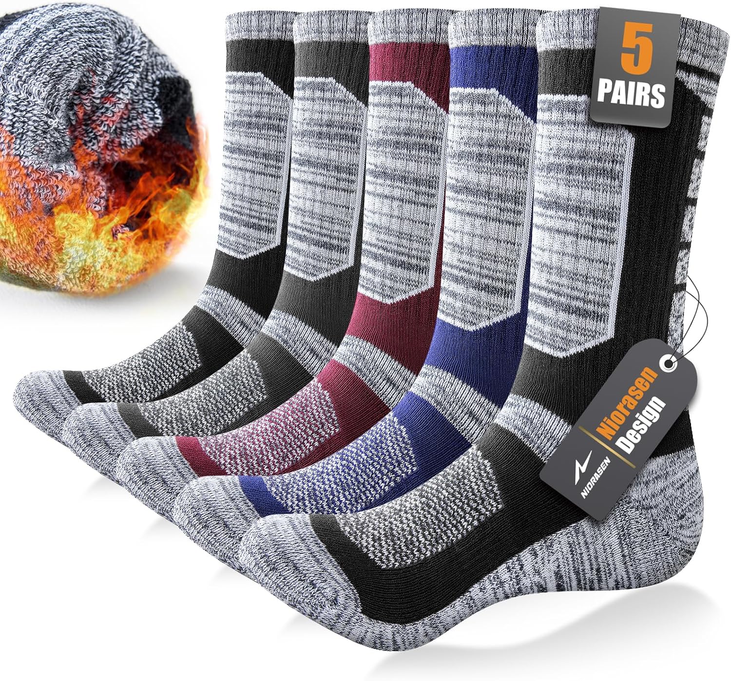 Full Cushion Thermal Socks for Men, Thick Cotton Mens Work Socks, Padded Mens Wa...
