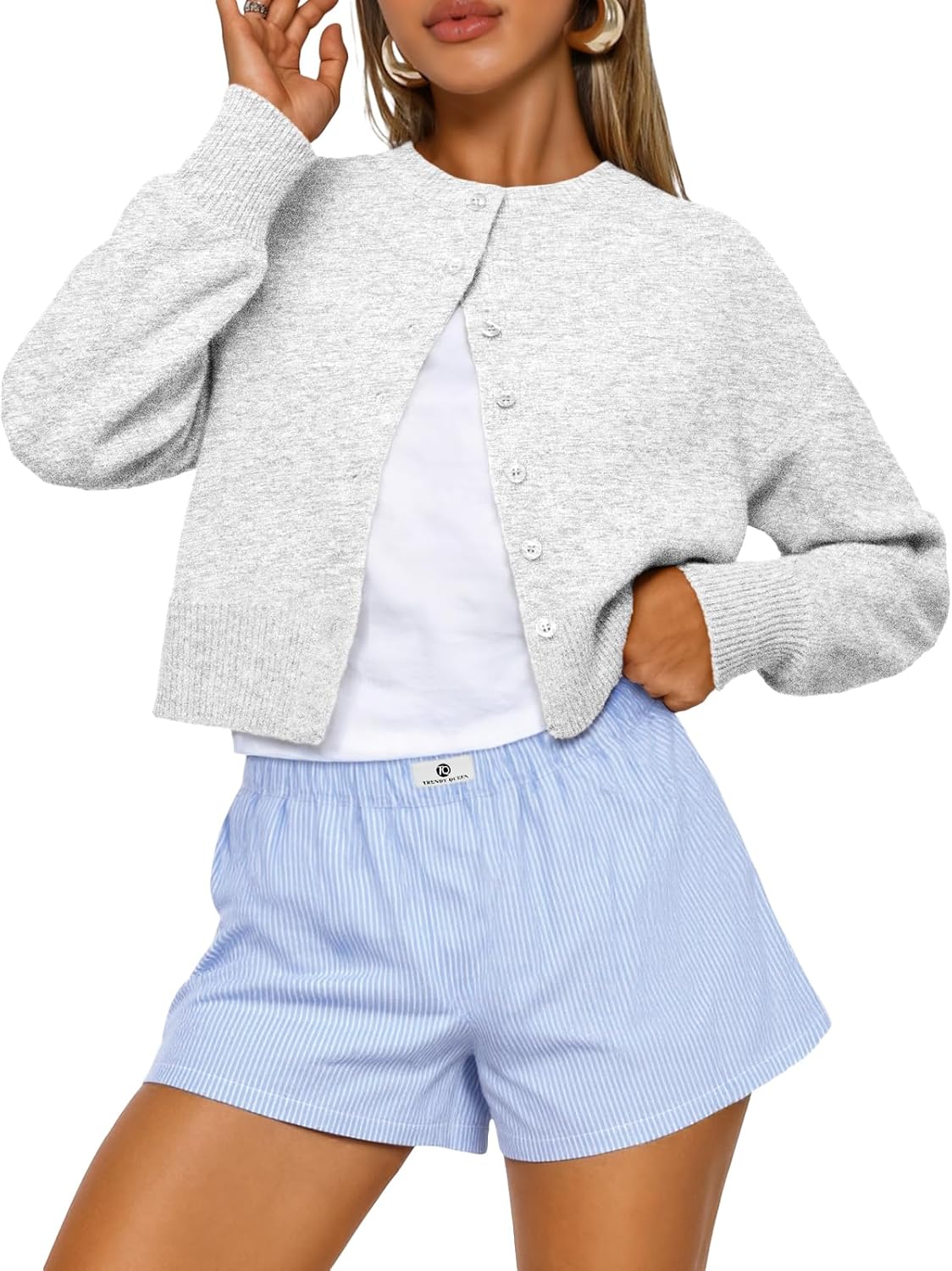 Trendy Queen Cropped Cardigan Sweaters for Women Lightweight Crop Knit Y2k Fall...