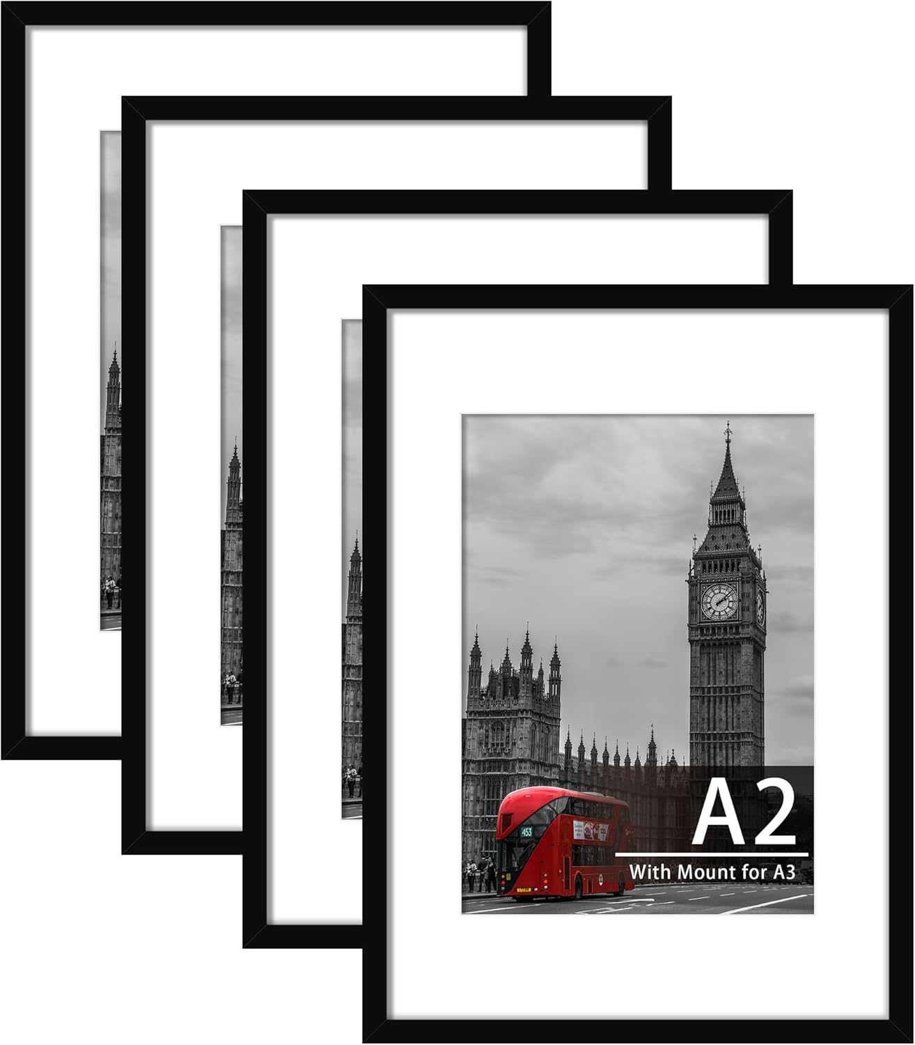 4 Pack A2 Black Picture Frame, Special Engineered Wood and Plexiglass Frame for...