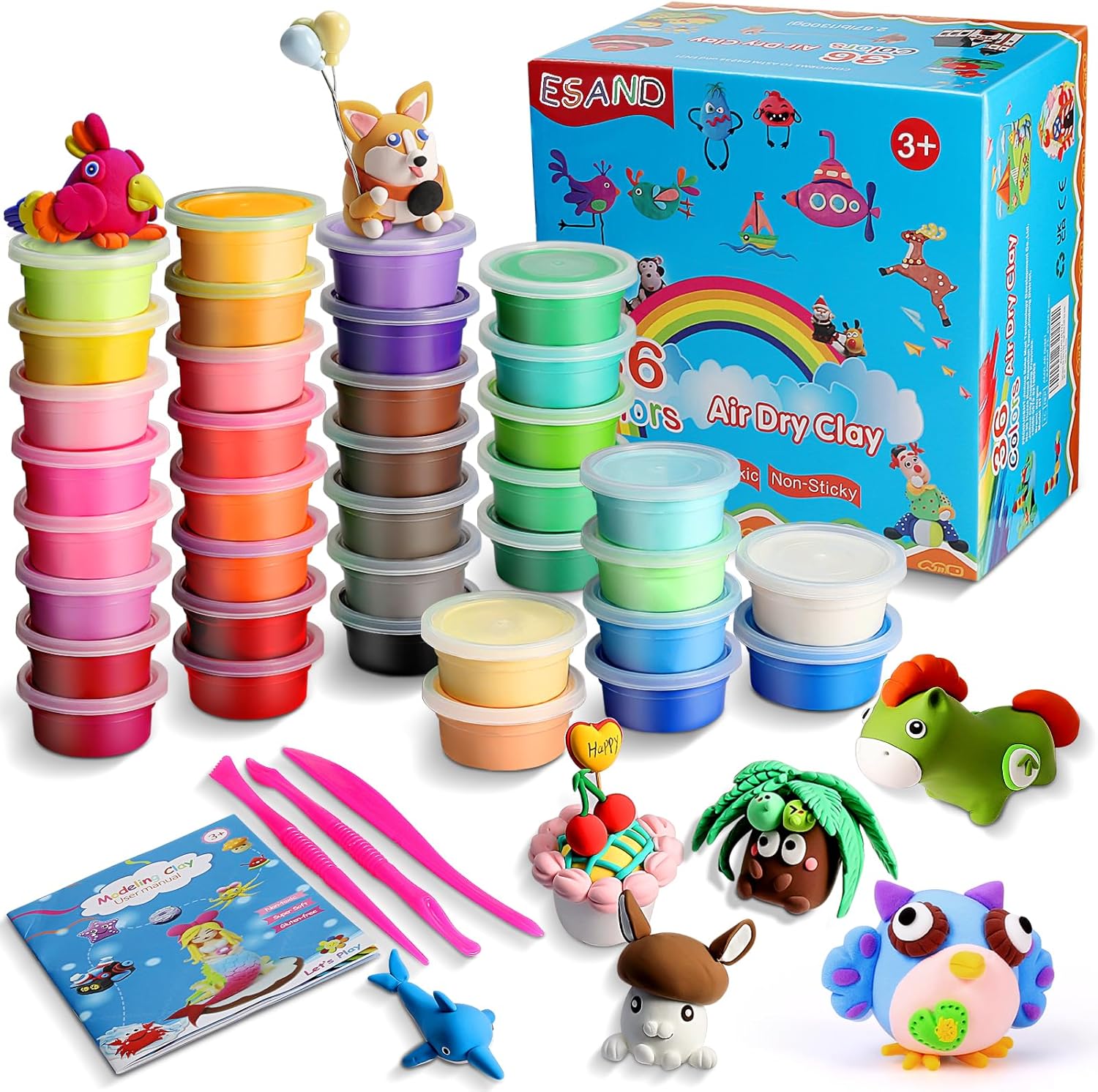 iFergoo ESAND Air Dry Clay - 36 Colors Modeling Clay Best Gift for Kids, Ultra L...