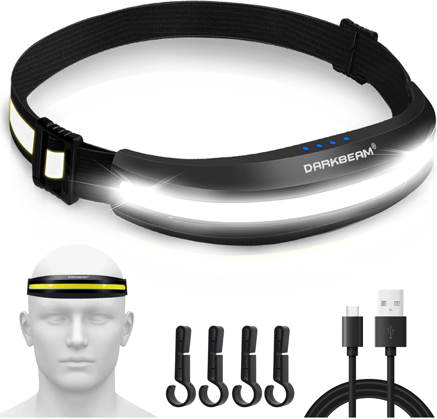 DARKBEAM Head Torch USB Rechargeable LED Headlamp...