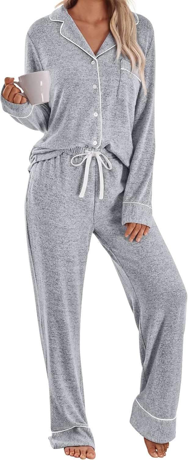 LILLUSORY Womens Pajamas Sets Long Sleeve Lounge Warm Sleepwear 2 pieces Fall Cl...