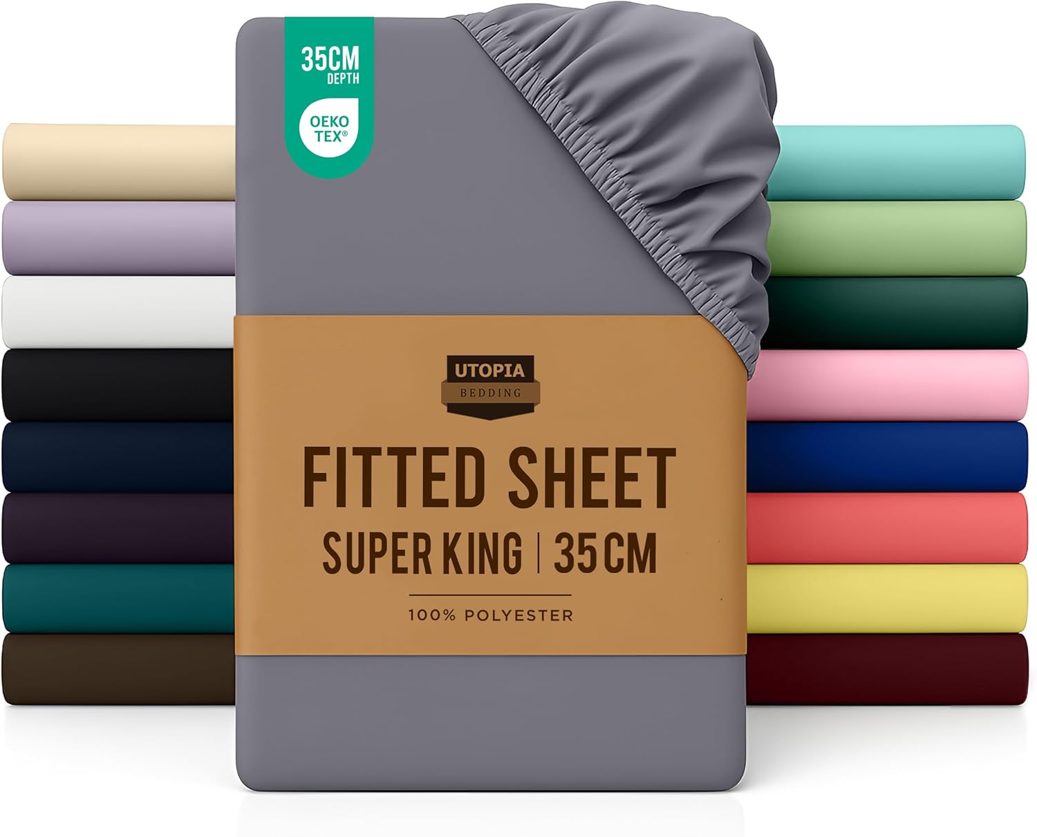 Utopia Bedding Fitted Sheet Super King, Grey - Deep Pocket 14 inch (35 cm) - Eas...