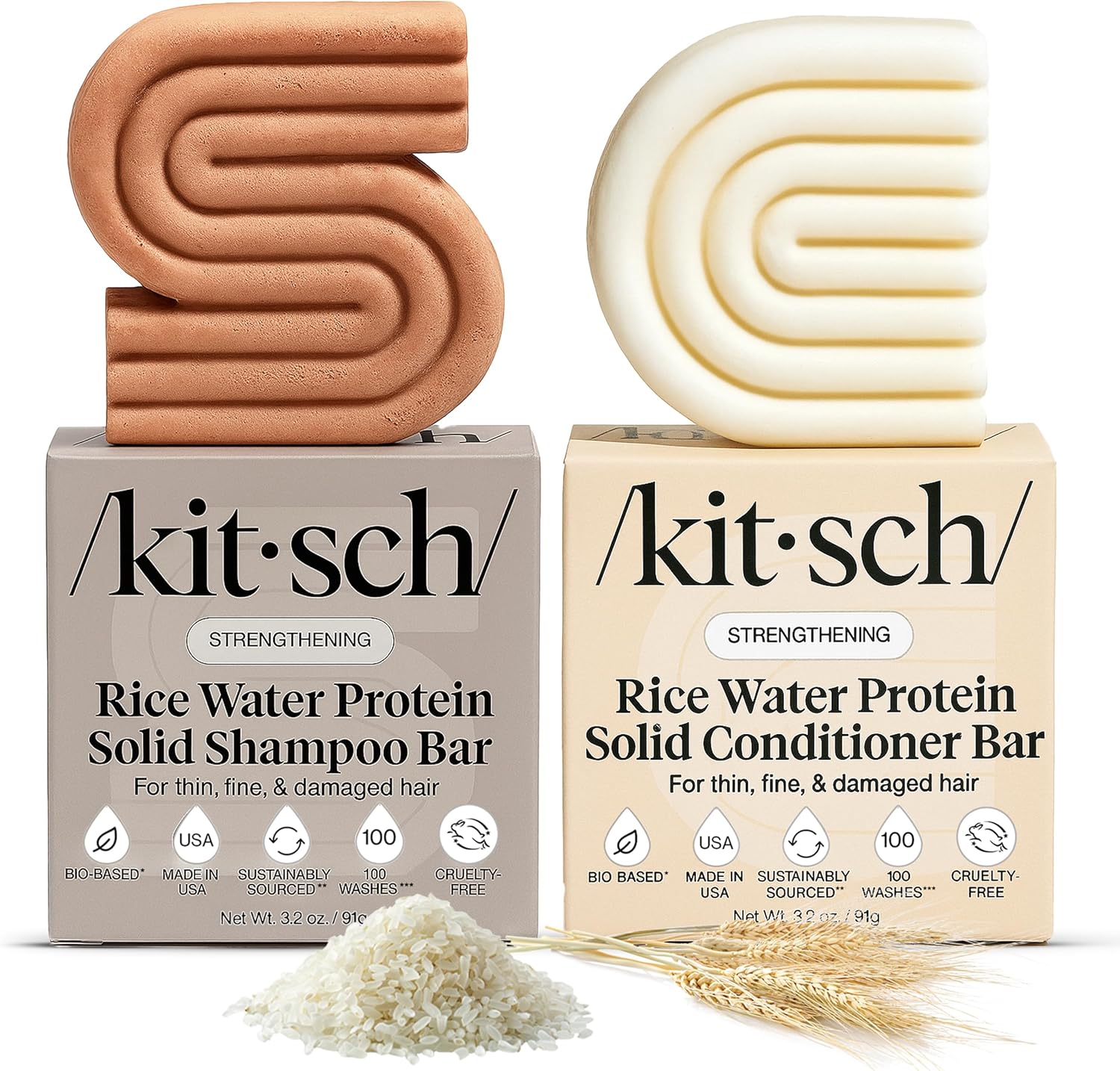 Kitsch Rice Water Shampoo & Conditioner Set - Solid Shampoo Bar & Conditioner Ba...