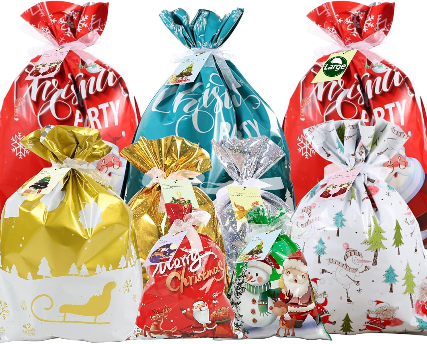 CNMTCCO Christmas Wrapping Gift Bags Large, 20Pcs Christmas String Bags with 30P...