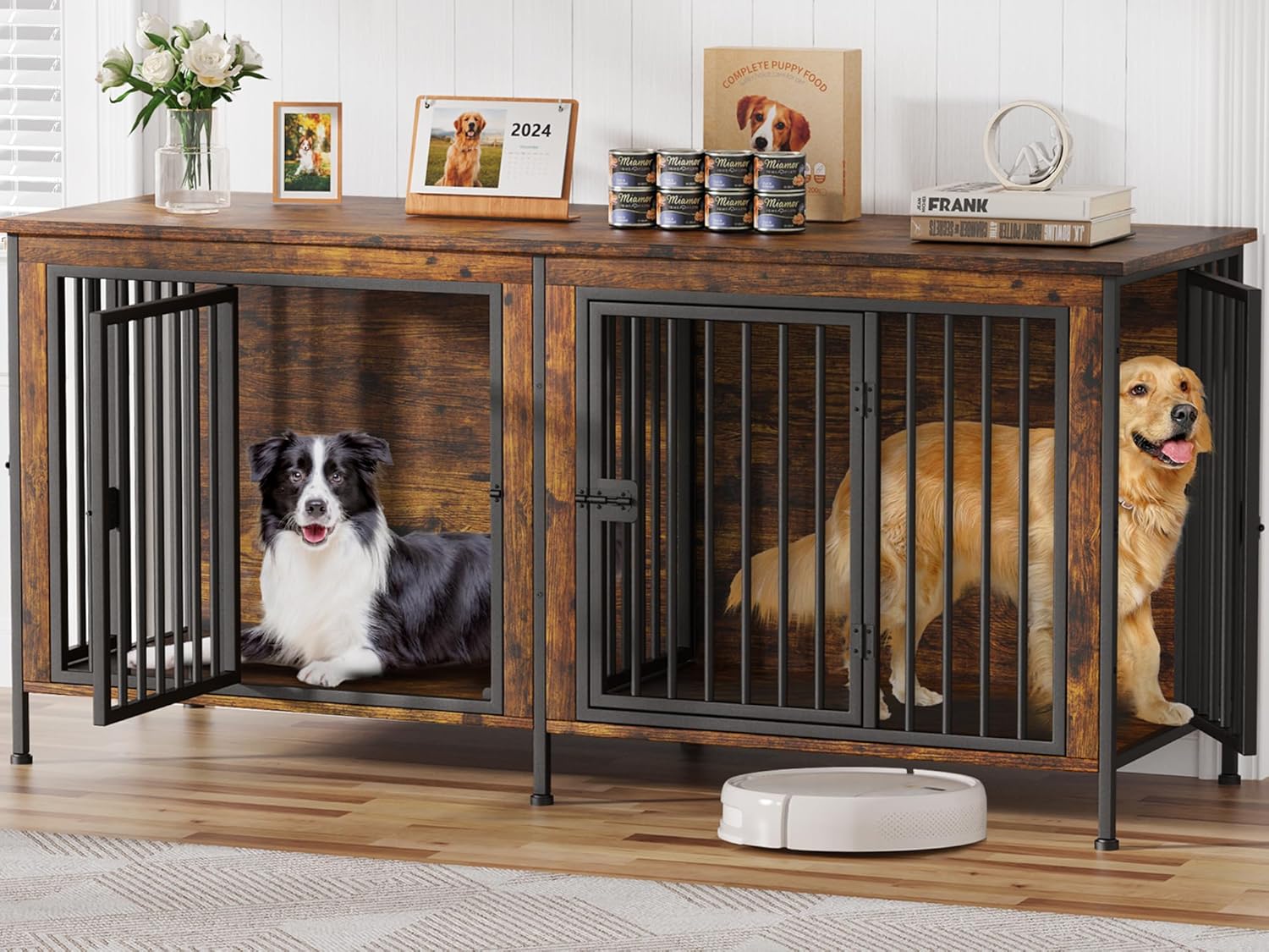 EasyCom Dog Crate Furniture for 1 or 2 Dogs, Heavy Duty Single/Double Dog Crates...