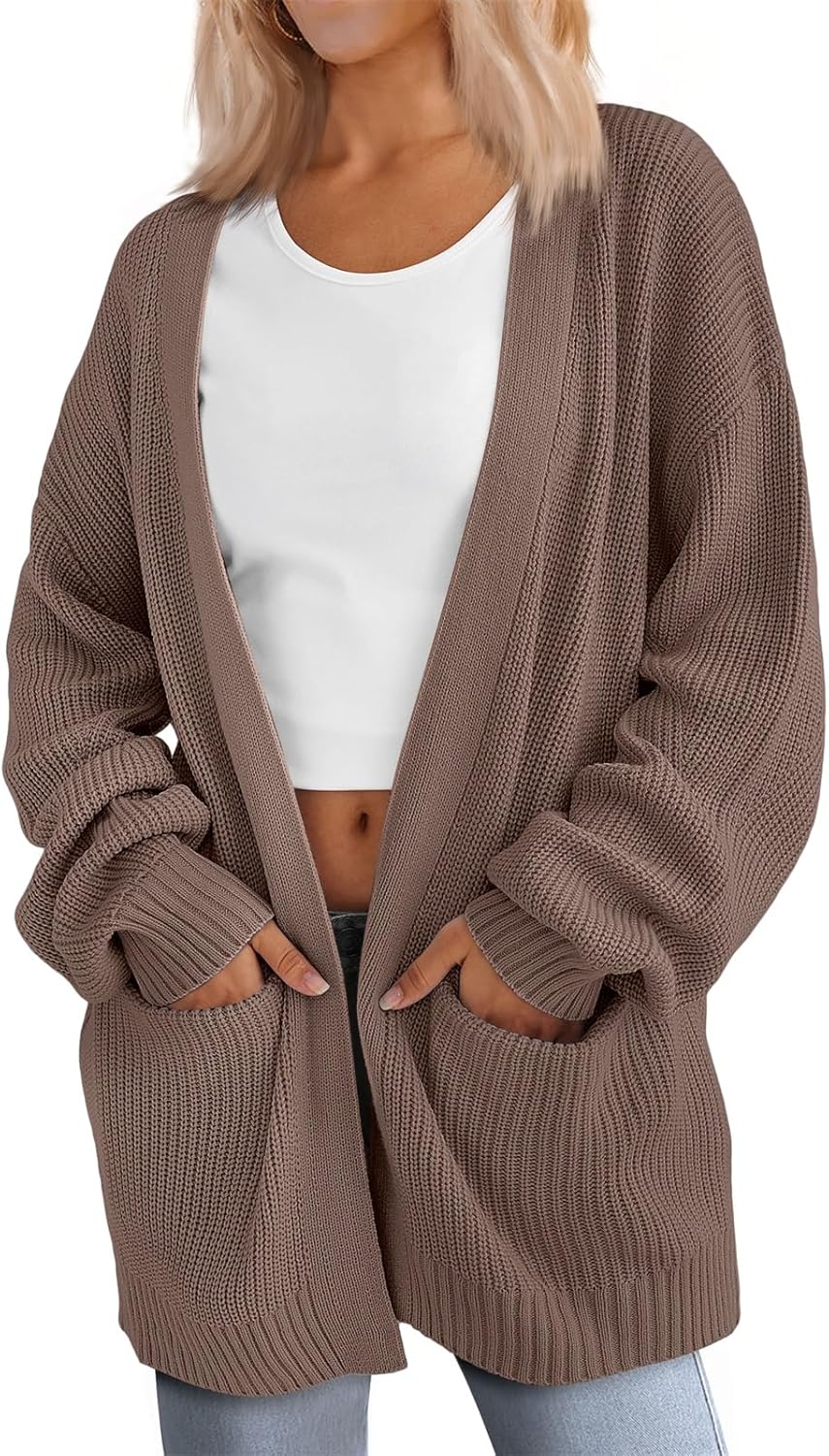 LILLUSORY Womens Oversized Cardigans Soft Knit Cardigan Sweater with Pockets Nut...
