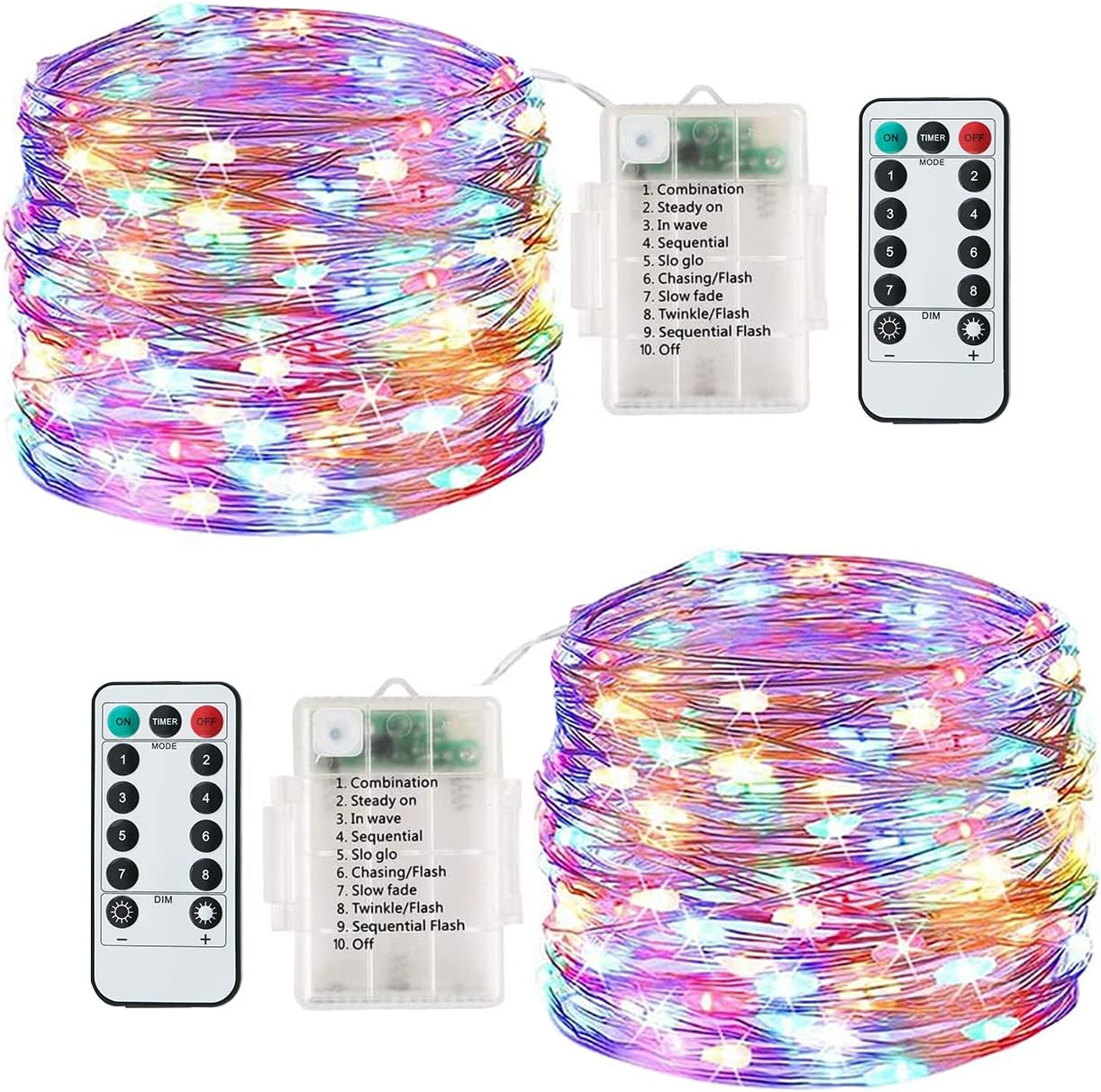 Fairy Lights Battery, 2Pack 13M 120LEDs String Lights Waterproof, with 8 Modes R...
