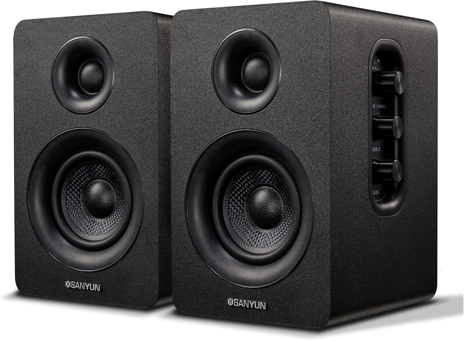 Sanyun SW208 3" Active Bluetooth 5.0 Bookshelf Speakers - 60W Carbon Fiber Speak...