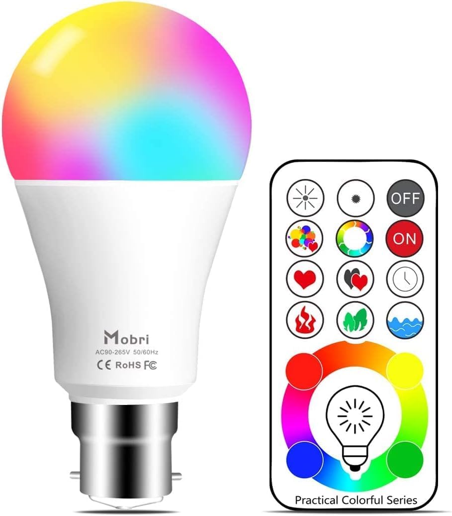 Mobri B22 LED Colour Changing Light Bulbs with Rem...