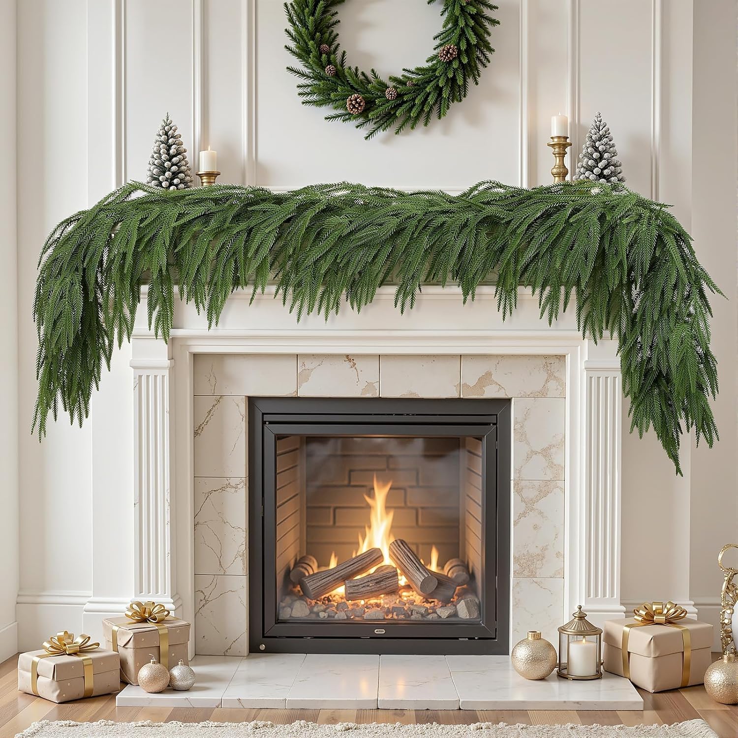 Alupssuc 9FT Realistic Christmas Garland，PE Artificial Christmas Garland for Fi...