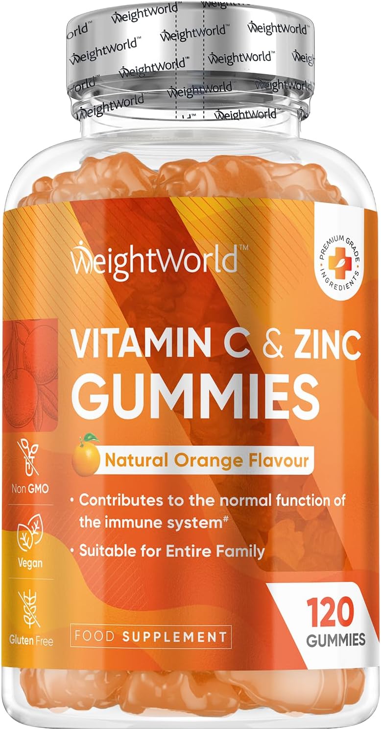Vitamin C and Zinc Gummies - 120 Tasty Gummies - Natural Orange Flavour - 2 per...