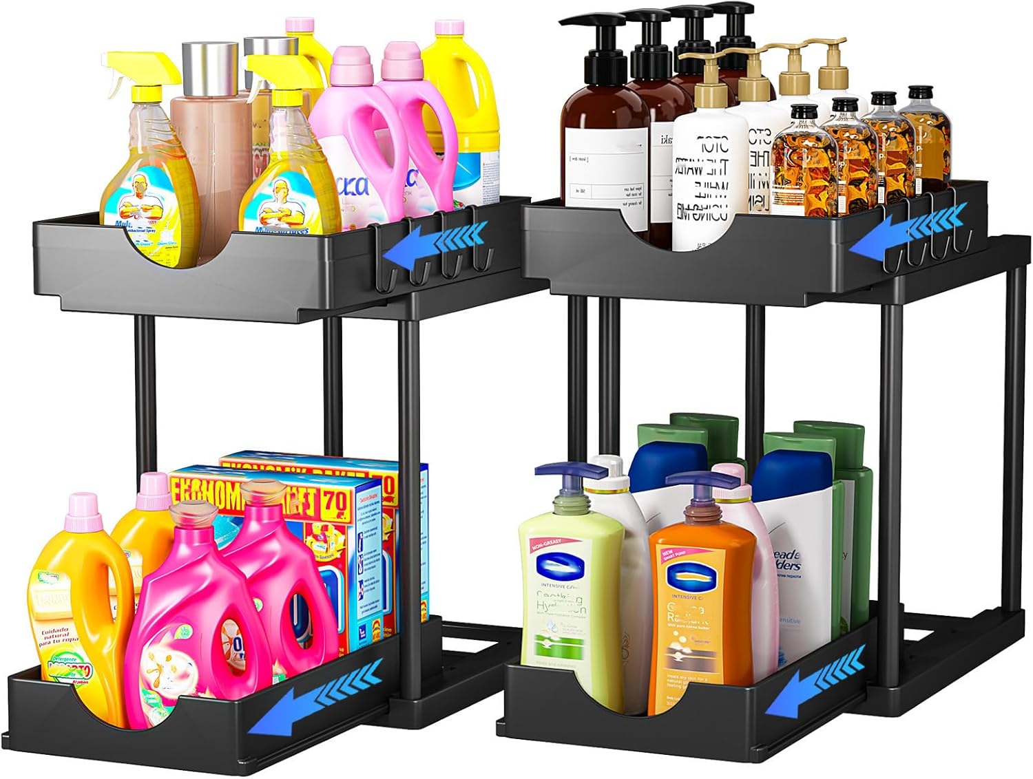 2Pack Under Sink Storage - 2 Tier Sliding Kitchen Storage Under Sink Shelf, Unde...