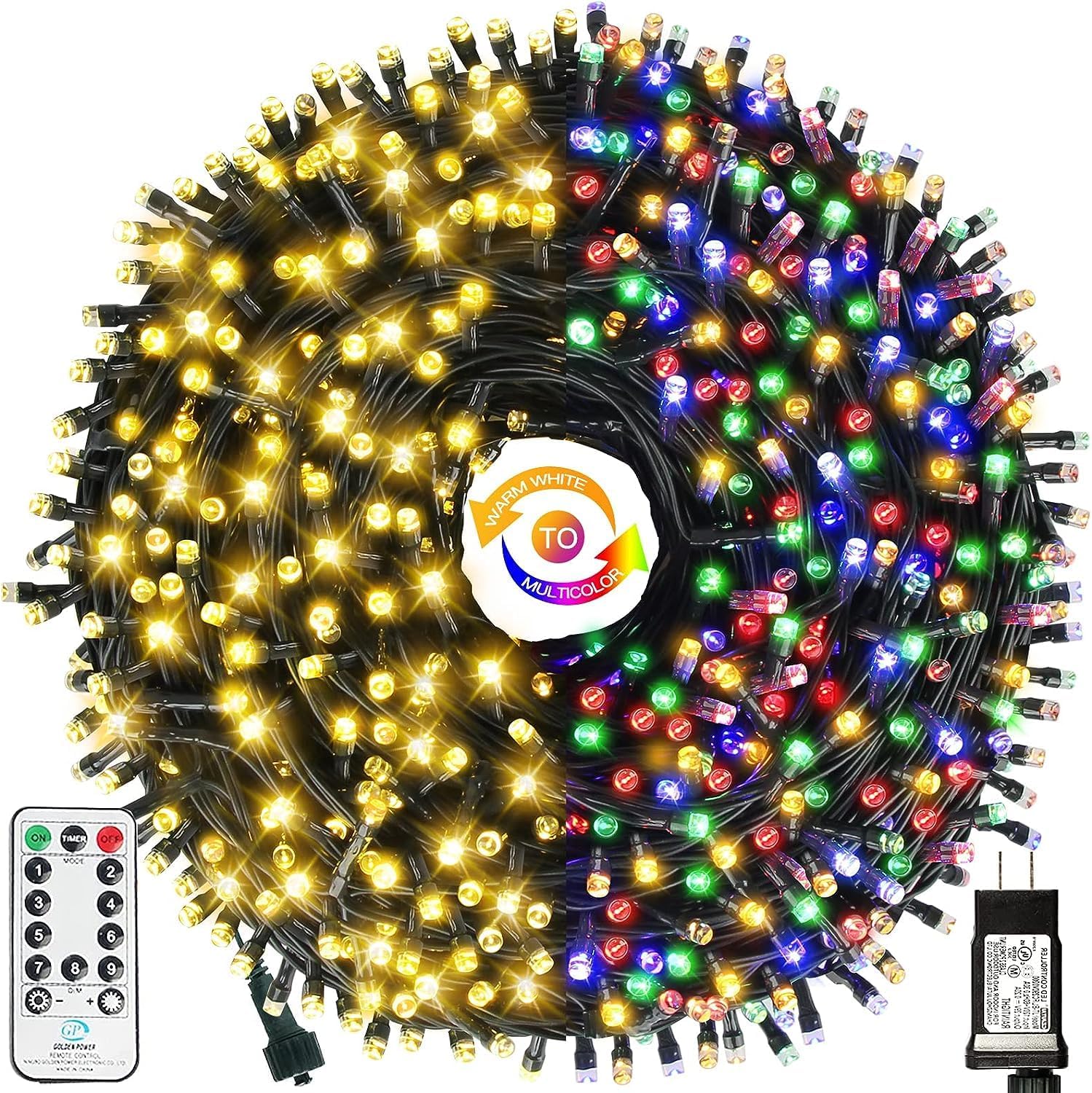 Color Changing Christmas String Lights Outdoor Indoor, 108FT 300 LED Warm White...