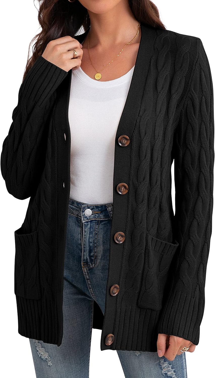 GRECERELLE Women's Knit Long Cardigans Jumpers Cardigan with Pockets with Button...