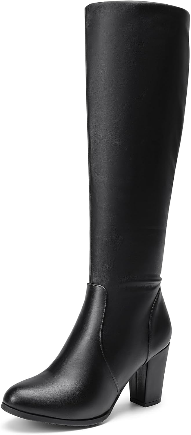 DREAM PAIRS Women's Chunky Heel Knee High Boots 8 Black/Pu
