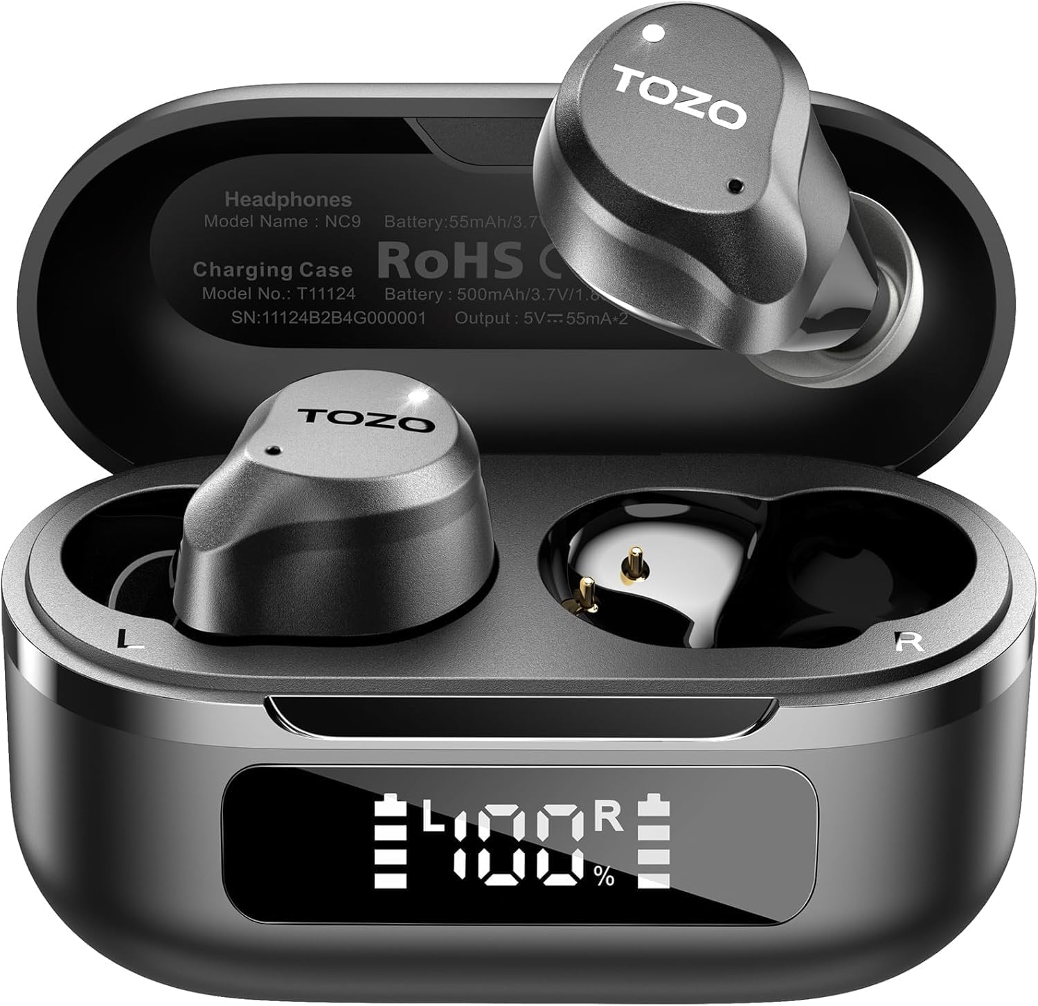 TOZO NC9 Hybrid Active Noise Cancelling Earbuds, 45dB ANC Wireless Earbuds, 6-Mi...