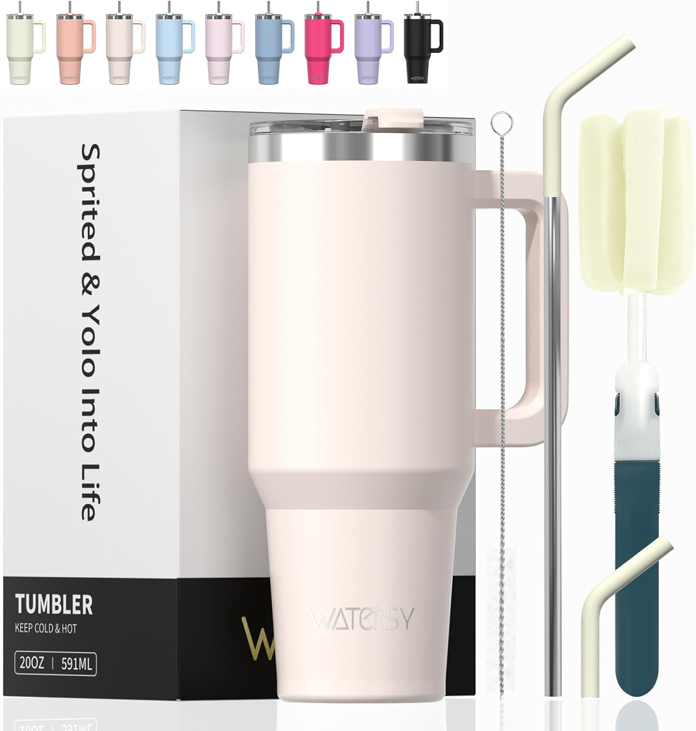 Exceptional WATERSY 20oz Travel Mug, Premium Coffee Tumbler with Straw Lid and H...