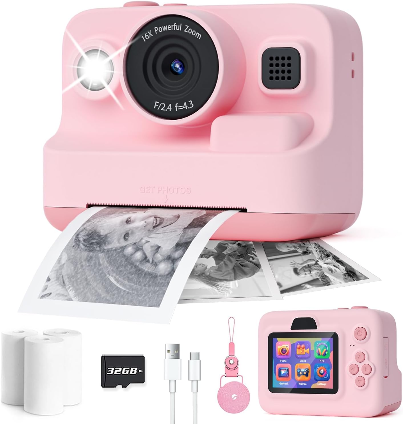 Kids Camera Instant Print,1080P Kids Instant Cameras That Print Photos,Christmas...