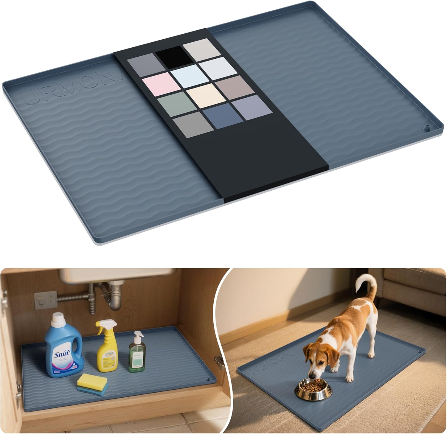 URMONA Waterproof Silicone Under Sink Mat 31'' x 22'' Shelf Liner for Kitchen an...