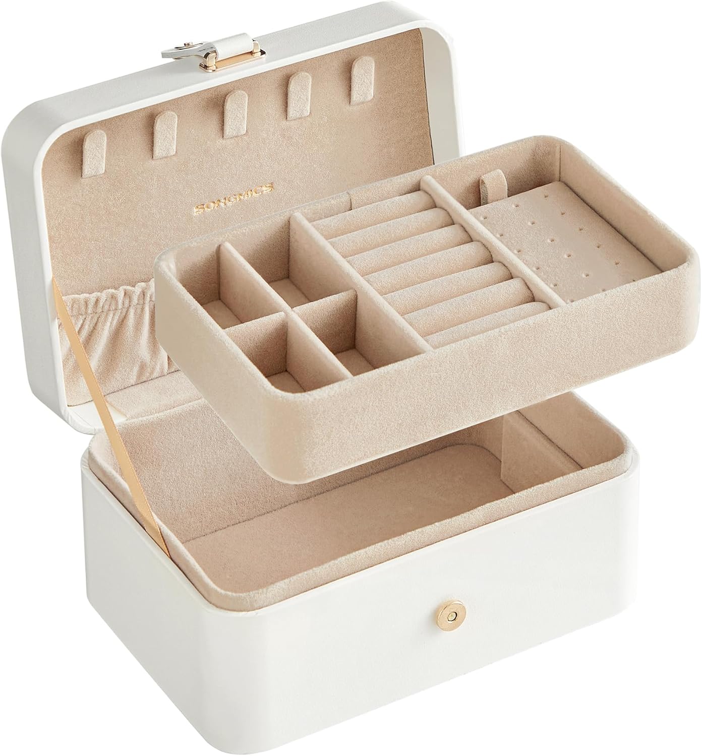 SONGMICS Jewellery Box, 2-Layer Jewellery Storage, 11 x 16 x 8 cm Travel Jewelle...
