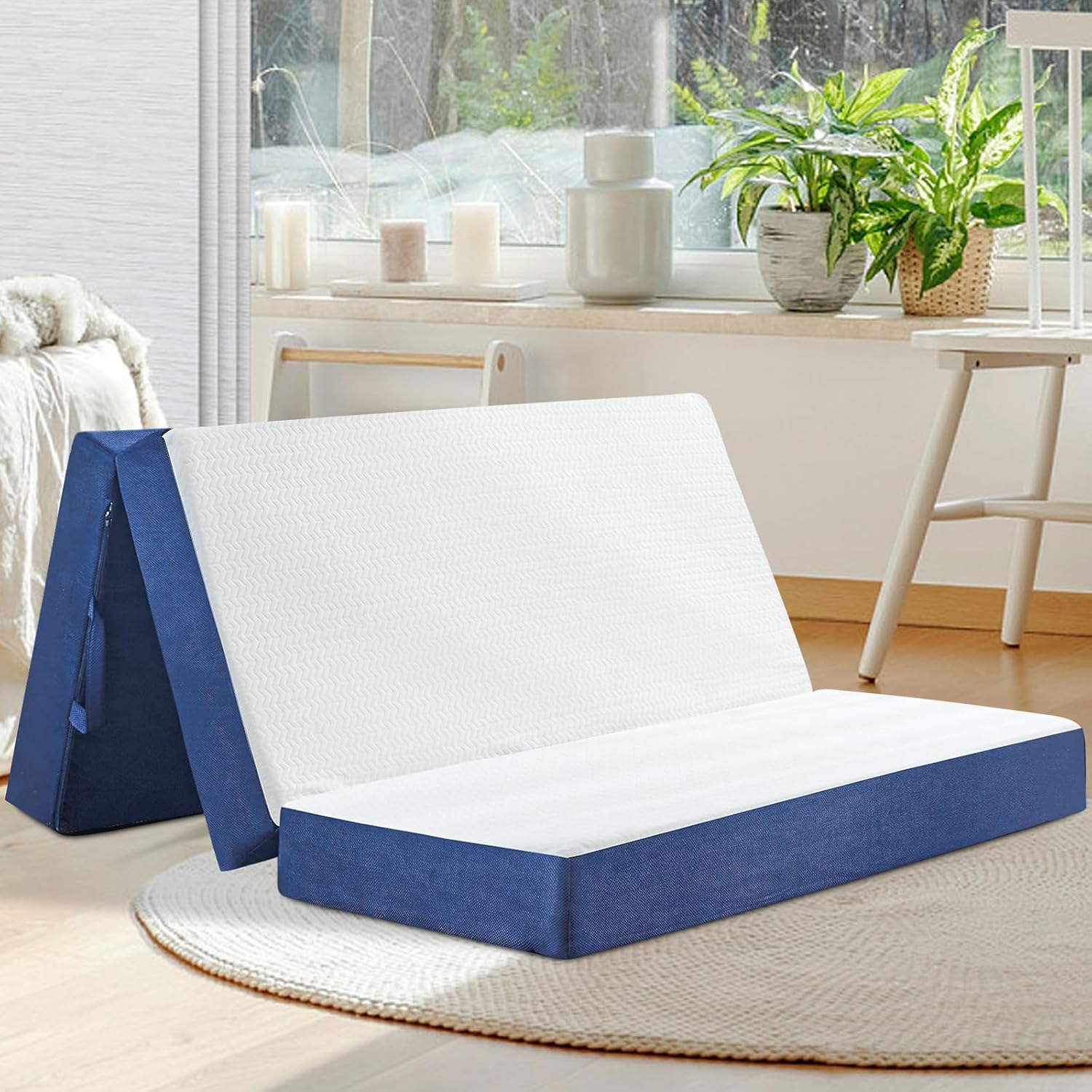Folding Mattress Queen Size, Memory Foam 6 inch Tri Portable Trifold Mattress To...